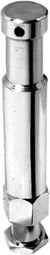 Lähikuva Kupo KS-003 5/8" Snap In Pinistä, kiiltävästä, metallisesta mekaanisesta komponentista, jossa on sylinterin muoto ja kuusikulmainen pohja ja joka on suunniteltu koneiden ja autojen turvallisiin liitoksiin.