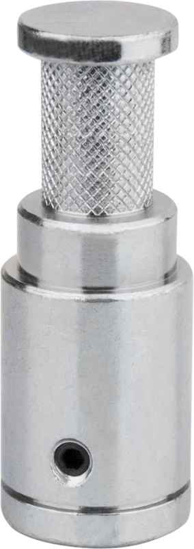 Kupo KS-027 16 mm:n urossovittimen lähikuvassa näkyy sen metallinen sylinterimäinen muotoilu, kuvioitu kahva, sileä pyöreä yläosa ja pieni reikä lähellä pohjaa - ihanteellinen mekaanisena tai teollisena komponenttina.