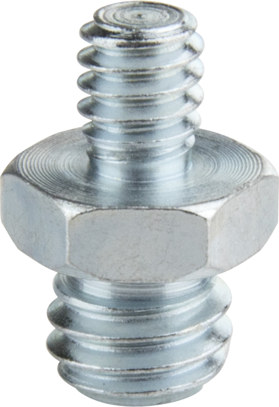Kupo KS-054 3/8"-16 uros - 1/4"-20 uroskierresovittimessa on kierteet molemmissa päissä ja keskimmäinen kuusikulmainen osa helppoa kiristämistä varten.
