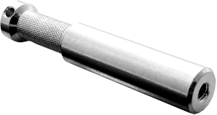 Lähikuva Kupo KS-076 5/8" tappi, jonka toisessa päässä on nupukoitu kahva, toisessa sileä pinta ja 1/4"-20 sisäkierre, jota käytetään yleisesti kahvana tai työkalun osana.