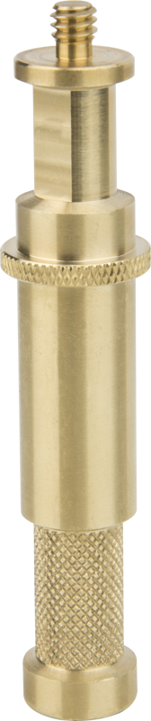 Kupo KS-115 Double End Spigot -putken pohjassa on kuvioitu kahva, sylinterinmuotoinen messinkirunko ja yläosassa 1/4 "-20-kierteinen ruuvi, joka on kuvattu valkoisella taustalla.