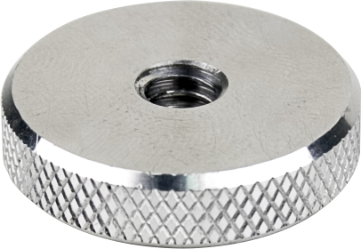 Kupo KS-120 pyöreässä levyssä on metallinen, nupukoitu muotoilu, jonka keskellä on 1/4"-20-kierteinen reikä, joka tarjoaa turvallisen otteen ja helpon säädön valokuvaus- tai konesovelluksiin.