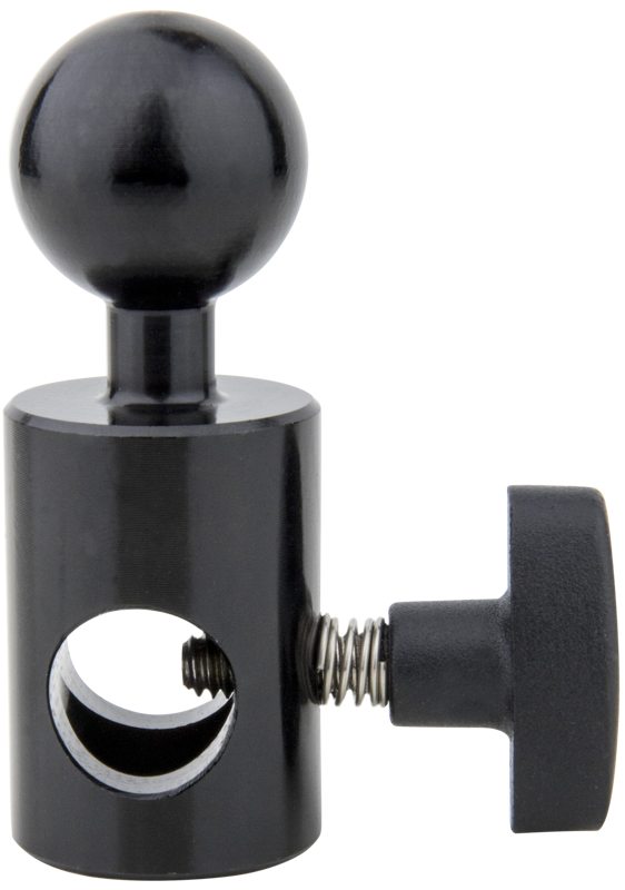 KUPO KS-415 -kuulapäässä on musta metallirakenne, jossa on pyöreä yläkuula, lieriömäinen 5/8" (16 mm) Baby Receiver -jalusta, jossa on läpivientireikä, ja jousella varustettu sivunuppi turvallista kiristämistä tai löysäämistä varten.
