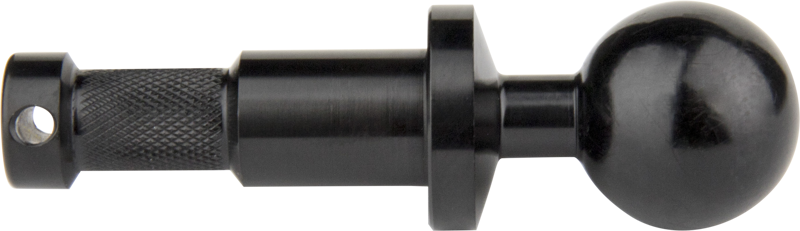 KUPO KS-416 Dia. 26mm Ball with Baby Pin on musta metallinen tappi, jossa on nupukoitu kahva, pyöreä pallokahva toisessa päässä ja kiinnitysreikä lähellä toista päätä tappia tai klipsiä varten.