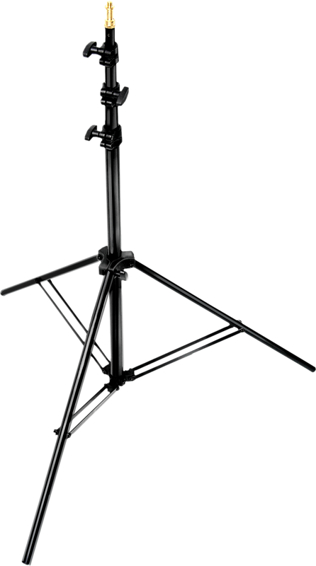 KUPO 034 Mini Kit Stand is a black adjustable tripod tripod light stand with three legs and a central pole for mounting studio lights or equipment, shown isolated on a white base.