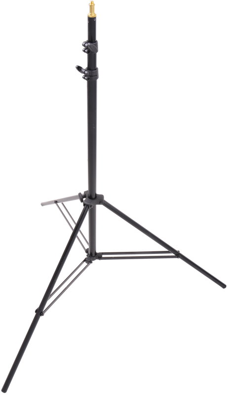 KUPO 023AC Midi Pro Stand with Air Cushion is a black, adjustable tripod stand with three legs and a metal fixing point, designed to support lighting equipment.