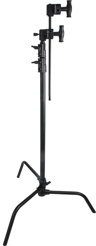 Kupo CS-20MK 20" C-stand with black sliding leg sets, adjustable arms and handles, stands on three angled legs against a white background - ideal for photography and film production.