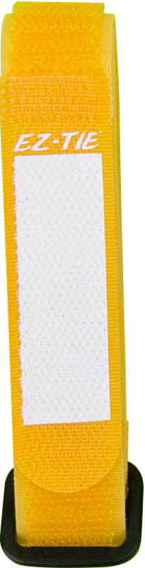 Keltainen KUPO EZ-Tie -kaapelikahva (2cm x 41cm), jossa on valkoinen merkintäalue, on kuvassa pystyasennossa valkoista taustaa vasten.