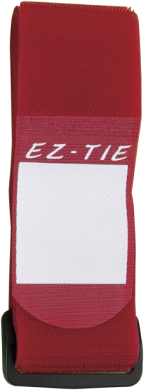 KUPO EZ-Tie Cable Grip 5cm x 60cm, punainen, jossa on valkoinen suorakulmainen etikettialue ja musta muovisolki, näkyy valkoista taustaa vasten.