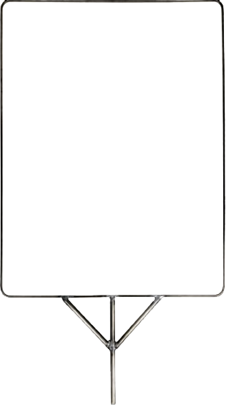 Kupo KCP-F1824 Lipunkehys 18" x 24" on tyhjä suorakulmainen metallinen kyltinkehys, jossa on keskipylväs ja kaksi diagonaalista tukea valkoisella pohjalla.