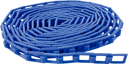 Kupo KP-KS03BL Plastic chain 3,5 m is a flexible blue chain with rectangular links twisted into a spiral on a white background.