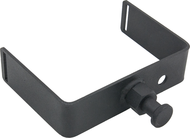 Kupo KS-099 Bracket with Hex Stud for Vagabond on musta metallinen U-muotoinen kiinnike, jossa on nuppi ja reikä toisella puolella sekä kaksi pitkulaista aukkoa molemmissa päissä kiinnitystä tai säätöä varten.