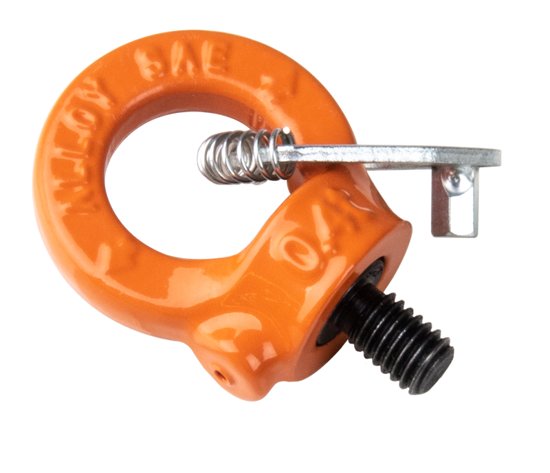 Kupo KS-156 Pyörivä rengaspultti 3/8"-16 x 14mm on oranssi metallisilmä, kierteitetty musta pää ja hopeanvärinen jousikuormitteinen salpa, joka näkyy valkoisella taustalla.