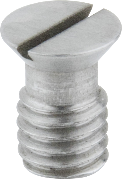 Lähikuva Kupo KS-194 Slotted Countersunk Head 3/8"-16 -ruuvista, jossa on metallinen litteä urainen pää ja lieriömäinen kierteitetty runko.