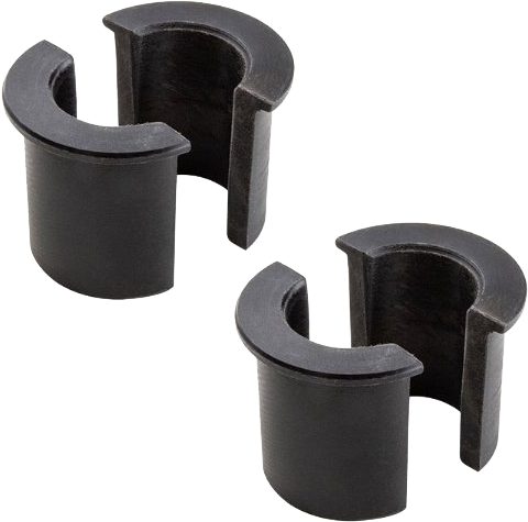 Kaksi mustaa Kupo KS-244 Speed Rail Shims -levyä (51-38~35 mm), 2 kpl, joissa on pituussuunnassa avoimet urat, on sijoitettu vinosti vaalealle taustalle.