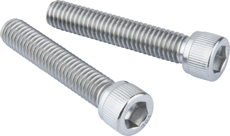 Kaksi Kupo KS-298 3/8"-16 ruostumattomasta teräksestä valmistettua kuusiokoloruuvia (50,8 mm, 2 kpl) on sijoitettu rinnakkain vaalealle taustalle.