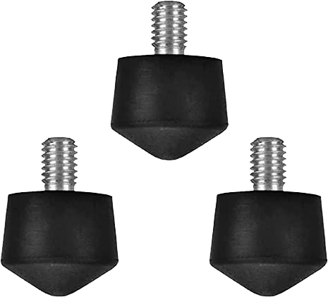 Kolmen Kupo KS-360 Universal Rubber Feet Pads -jalkatyynyn sarja, jossa on 3/8"-16x13mm hopeakierteiset varret, jotka on järjestetty kolmioon valkoisella pohjalla.