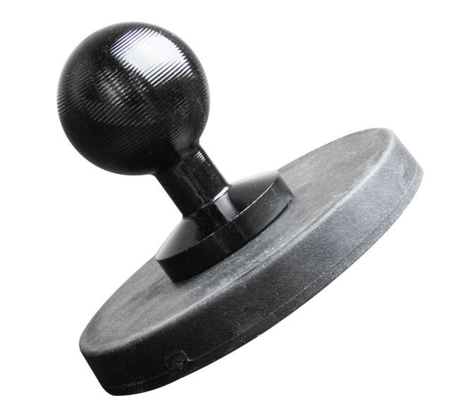 Lähikuva Kupo KS-466 Rubber Coated Magnet with Ball Head for Super Knuckle -kuulapäästä, mustasta käsityökalusta, jossa on pyöristetty kahva ja litteä, pyöreä pohja, joka on suunniteltu turvalliseen kiinnitykseen valokuvausasetuksissa.