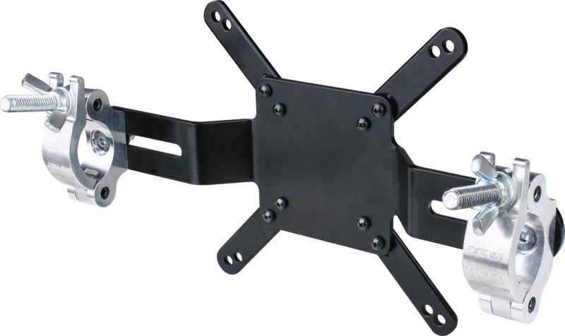 KUPO KS-512 VESA mounting bracket 75/100 - 100/200 is a black metal bracket with corner brackets and two silver brackets for mounting equipment on support structures, shown against a white background.