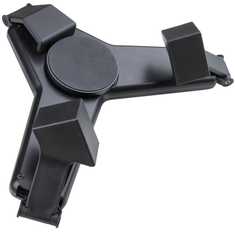 KUPO KS-524 Non-VESA Monitor Bracket on musta säädettävä pidike, jossa on kolme pehmustettua käsivartta ja pyöreä pyörivä keskiö, joka on suunniteltu pitämään laitteesta tukevasti kiinni; kuvassa tavallisella vaalealla pohjalla.
