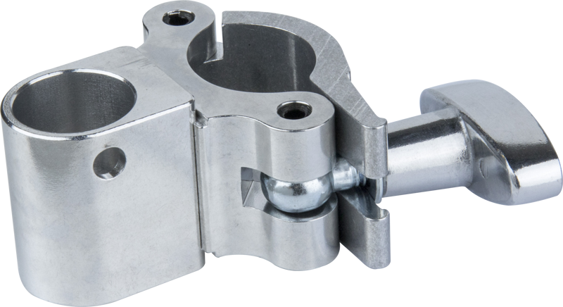 KUPO KS-529C Half Coupler for Gas Spring Arm -kaasujousivarsille on metallinen kiinnitin, jossa on sylinterinmuotoinen aukko, kiristysruuvikahva ja pallonivel, ihanteellinen sauvojen tai putkien kiinnittämiseen ja säätämiseen.