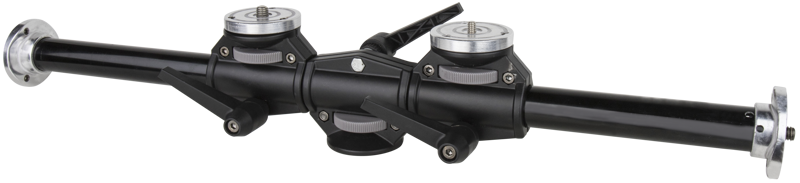 KUPO KS-600B Tether Arm on musta metallinen kiinnitystanko, jossa on kaksi säädettävää kiinnityslevyä ja kiristysnupit, ihanteellinen useiden kameroiden tai laitteiden kiinnittämiseen.