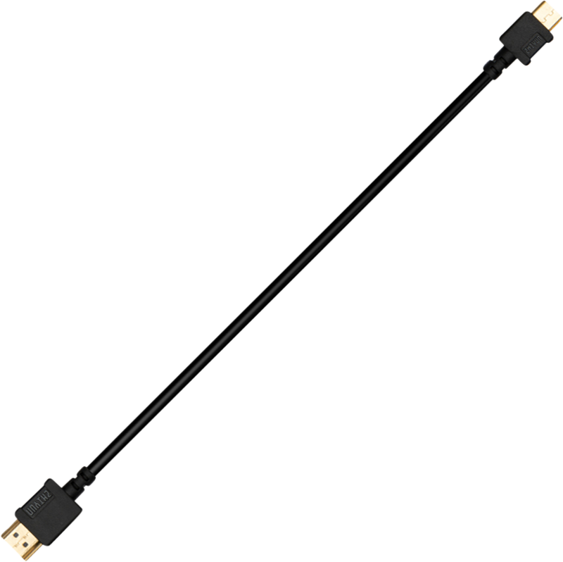 Mustan värinen Zhiyunin kaapeli HDMI-Mini-HDMI, jossa on kullatut liittimet molemmissa päissä, näkyy tavallisella vaaleanharmaalla pohjalla.