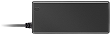 Rectangular, black Zhiyun AC/DC power supply for Molus G60 with cable attached on the left side, on a light grey background.