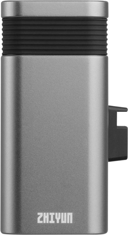 The Zhiyun Battery Grip for Molus X100 (2600mAh) is a rectangular metal device with a black brushed top and a visible side port that appears on a white background.