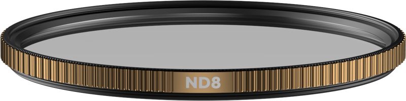 PolarPro Quartzline ND8 (3 Stop) 67mm Grey Filter The 67mm Grey Filter is a circular camera lens filter with a gold-red edge and black frame, designed to reduce the amount of light entering the lens.