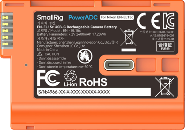 SmallRig 4966 USB-C Rechargeable Camera Battery EN-EL15c