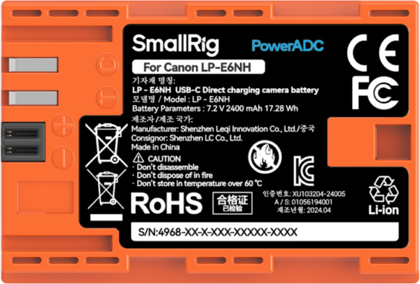SmallRig 4968 USB-C Rechargeable Camera Battery LP-E6NH