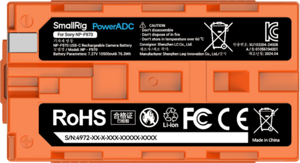 SmallRig 4972 USB-C Rechargeable Camera Battery NP-F970