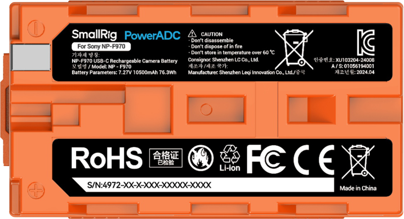 SmallRig 4972 USB-C Rechargeable Camera Battery NP-F970