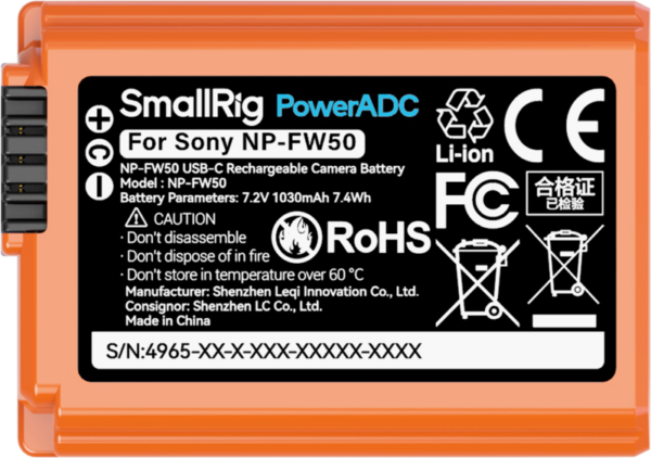 SmallRig 4965 USB-C Rechargeable Camera Battery NP-FW50
