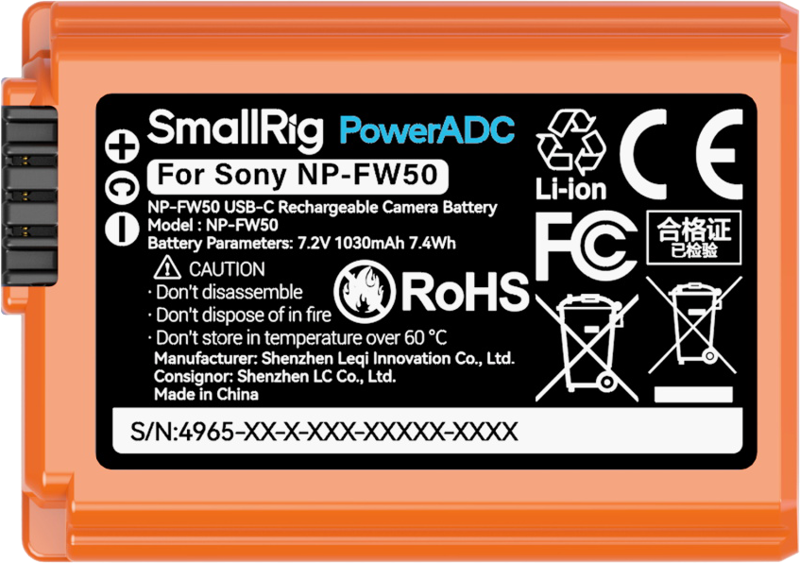 SmallRig 4965 USB-C Rechargeable Camera Battery NP-FW50