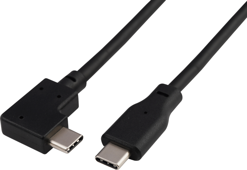 Kaksi mustaa Tamron Connection Cable 150mm (USB-C - USB-C) -kaapelia, joista toisessa on suora liitin ja toisessa kulmaliitin, näkyvät tavallisella valkoisella pohjalla.