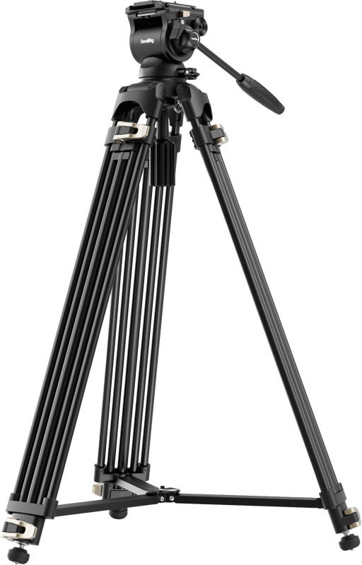 SmallRig 4686 Heavy-Duty Fluid Head Video Tripod Kit AD-01S, black, includes fluid head, three adjustable legs, support bars and pan handle, shown in light grey.
