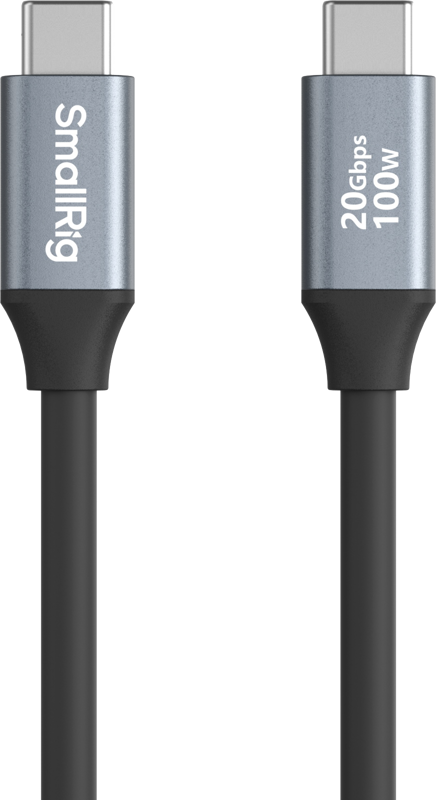 SmallRig 4788 USB-C (suora) - USB-C (suora) -datakaapeli 35cm sisältää mustat metalliset liittimet, joissa on merkintä SmallRig ja 20Gbps 100W, mikä tukee nopeaa tiedonsiirtoa ja suurta virransyöttöä.