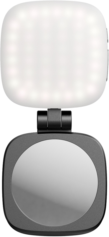 SmallRig 4656 Vibe P48 Irrotettava matkapuhelin-LED-videovalaisin (musta) sisältää neliönmuotoisen LED-paneelin pyöreän heijastavan peilin yläpuolella, ja molemmat on sijoitettu tyylikkääseen mustaan kehykseen kompaktia, valaistua käyttöä varten.