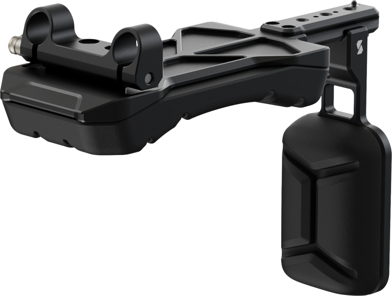 The SmallRig 5153 Universal Shoulder Pad with 15mm Dual Rod Clamp is a black, sturdy, angled accessory with a rectangular clamp designed to improve gear support and stability.