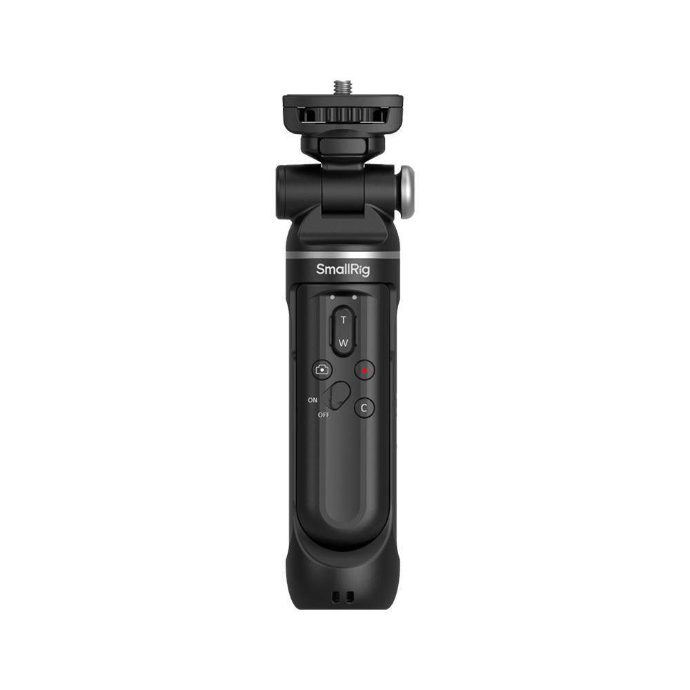 SmallRig 4551 Wireless Shooting Grip SR-RG2, a black remote control grip with joystick, control buttons and adjustable top bracket, is shown upright against a white background.