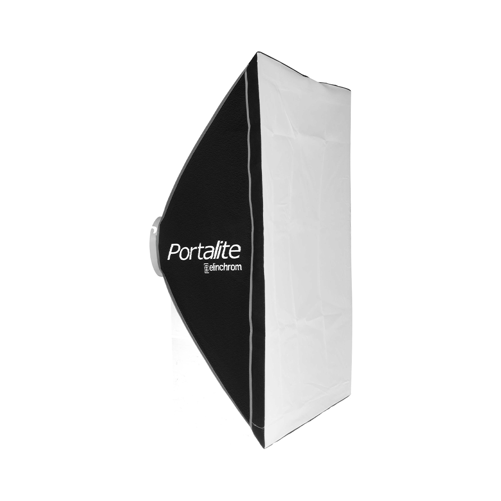 Elinchrom Portalite - Käytetty on suorakulmainen softbox, jossa on mustat sivut ja valkoinen etummainen diffuusori ja joka on suunniteltu valokuvausvalaistukseen.