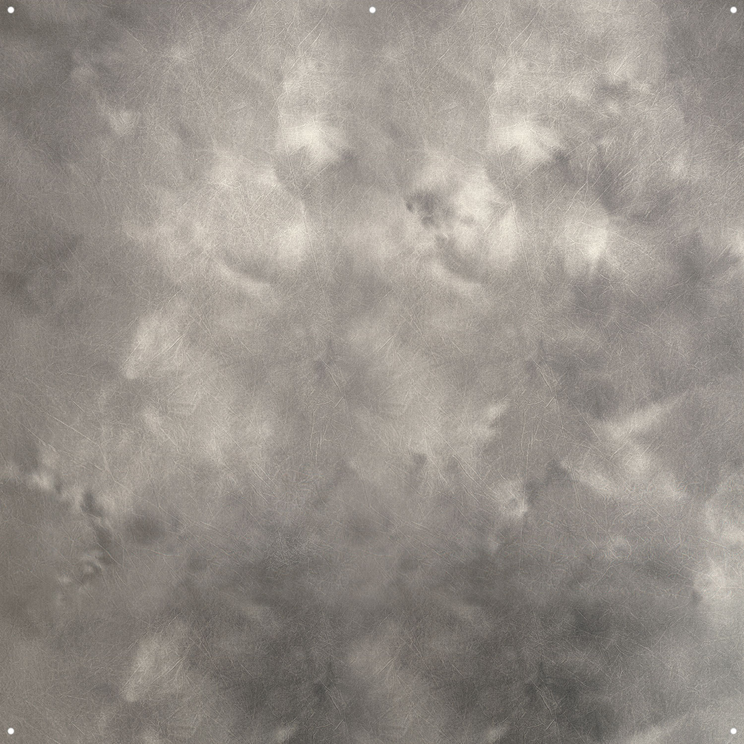 The Westcott X Drop Pro Stoffen Achtergrond - Storm Clouds (244 x 244 cm) is a textured grey surface with a cloudy, marbled appearance, subtle criss-cross lines and four small white circles near each corner.