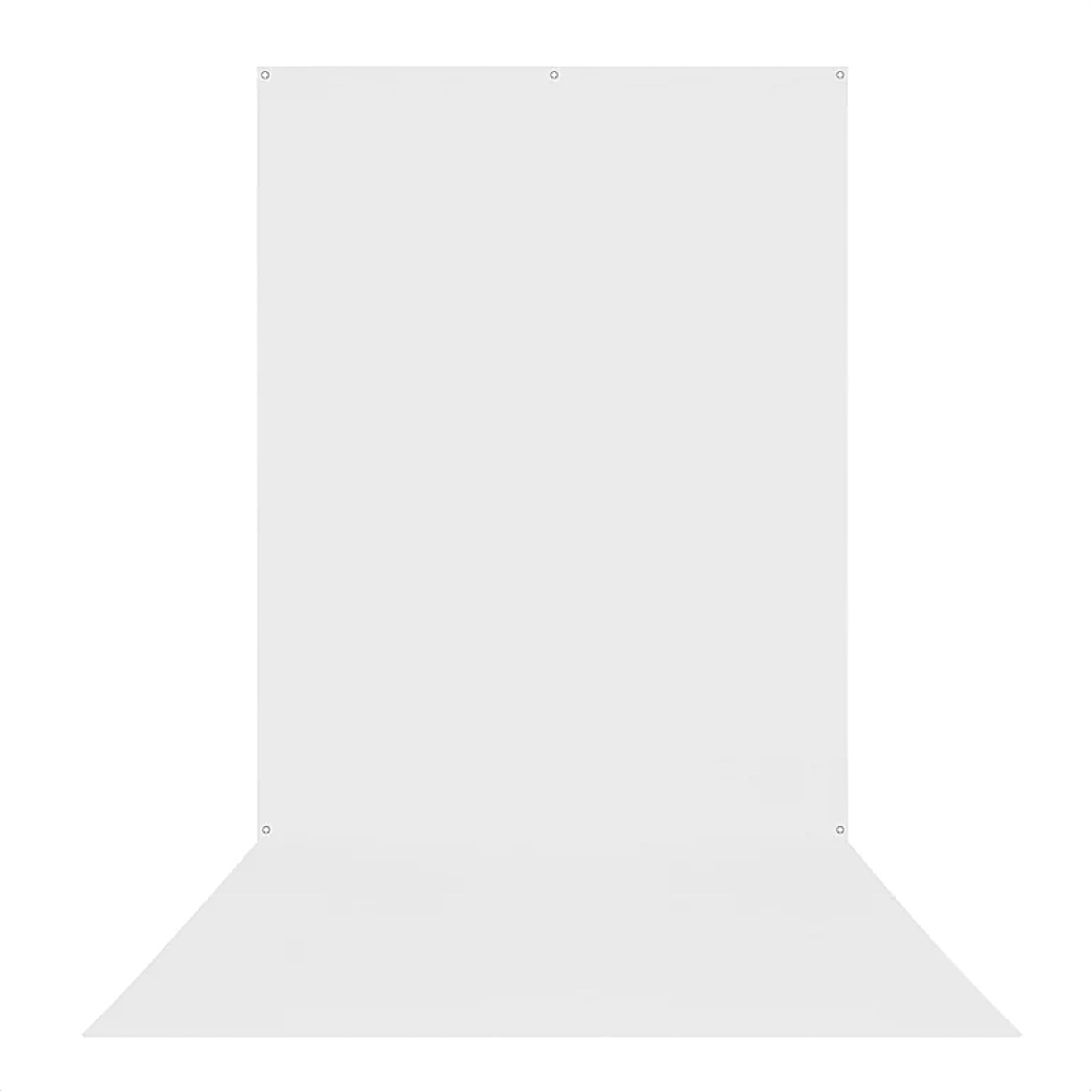 Westcott X Drop Wrinkle Resistant Backdrop - High Key White Sweep (152 x 366 cm) tarjoaa saumattoman, sileän valkoisen pinnan, jossa on hienovarainen alareunan rypytys, ihanteellinen valokuvaus- tai videokuvauksiin, joissa tarvitaan puhdasta, neutraalia taustaa.