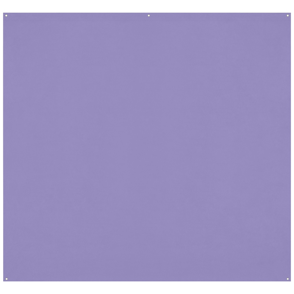Westcott X Drop Pro Wrinkle-Resistant Backdrop -taustakangas, vaaleanvioletti (2,4 x 2,4 m) on väriltään laventeli, ja siinä on pienet metalliset läpiviennit jokaisessa kulmassa ja yksi keskellä yläreunassa helppoa ripustamista varten.