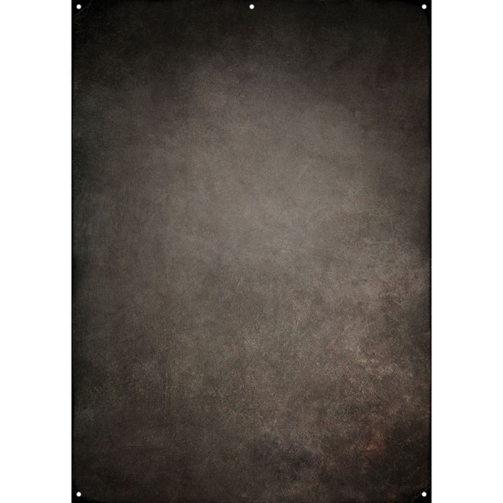 Joel Grimes' Westcott X Drop Stoffen Achtergrond - Harley (152 x 213 cm) has a textured dark brown and grey surface with a mottled, aged look and four small corner holes that create the impression of a vintage or distressed background.