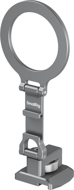 SMALLRIG 5339 Phone Support with Cold Shoe Mount for Arca-standard is a metal camera accessory with a large top ring, hinged joints and a base mount for secure attachment.