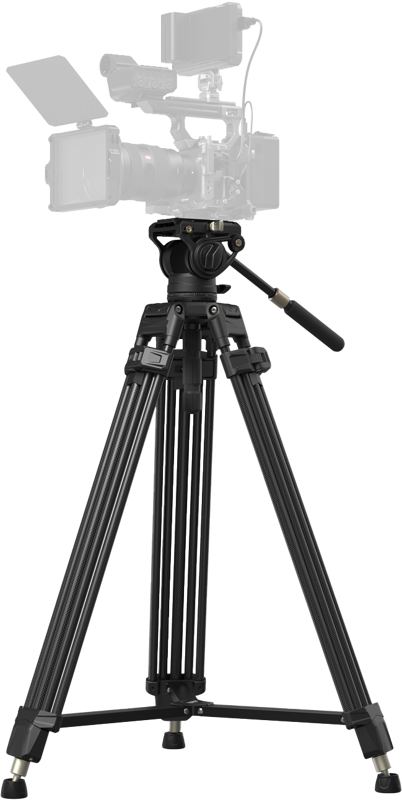 SMALLRIG 5111 HEAVY-DUTY TRIPOD KIT AD-80S with adjustable feet and panoramic handle supports a professional video camera and stands firmly against a light background.