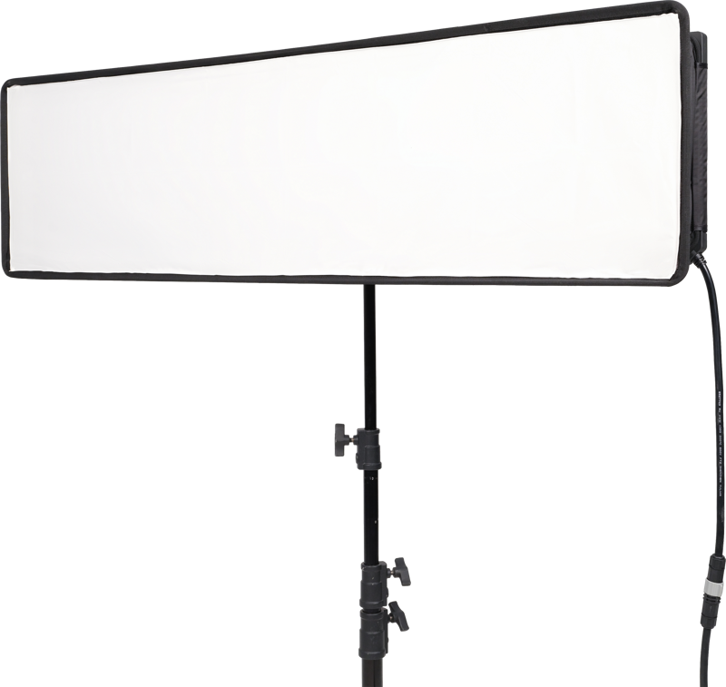 The Nanlite PavoSlim 240CL RGBWW LED panel is a rectangular LED light with a black adjustable stand, suitable for professional photography or video shooting, with a power cord attached to the right side.